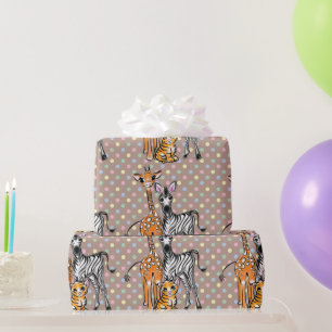 Safari friends, giraffe, zebra, tiger wrapping paper