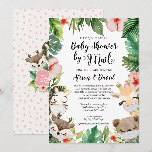 Safari Friends | GIRL Baby Shower By Mail Invitation (Front/Back)