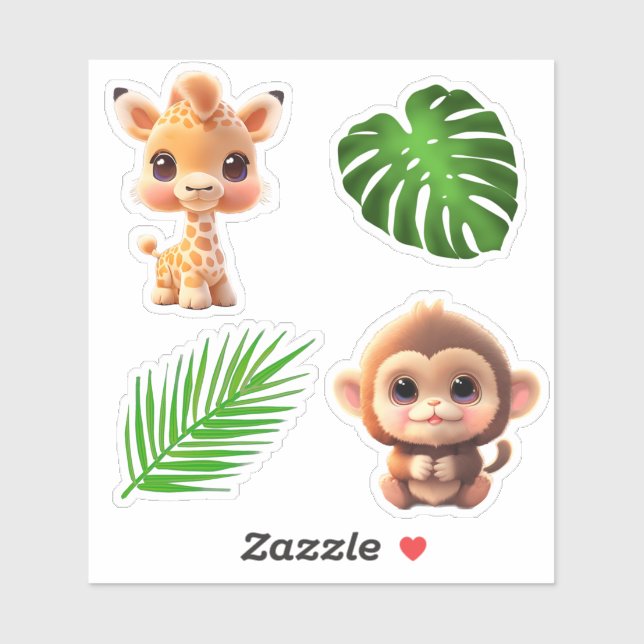 Safari friends tiger giraffe zebra monkey elephant (Sheet)