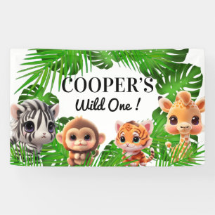 Safari friends tiger giraffe zebra monkey elephant banner