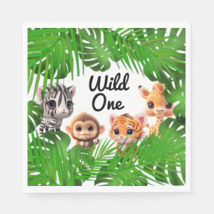 Safari friends tiger giraffe zebra monkey elephant napkin