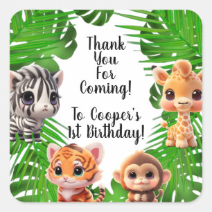 Safari friends tiger giraffe zebra monkey elephant square sticker