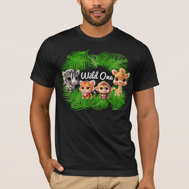 Safari friends tiger giraffe zebra monkey elephant T-Shirt (Front)