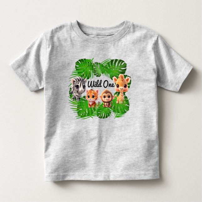 Safari friends tiger giraffe zebra monkey elephant toddler T-Shirt (Front)