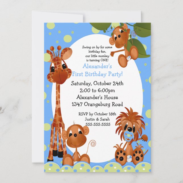 Safari Fun 1st Birthday Invitation (Front)