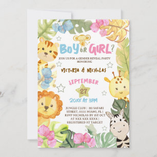 Safari Gender Reveal Watercolor Invitation