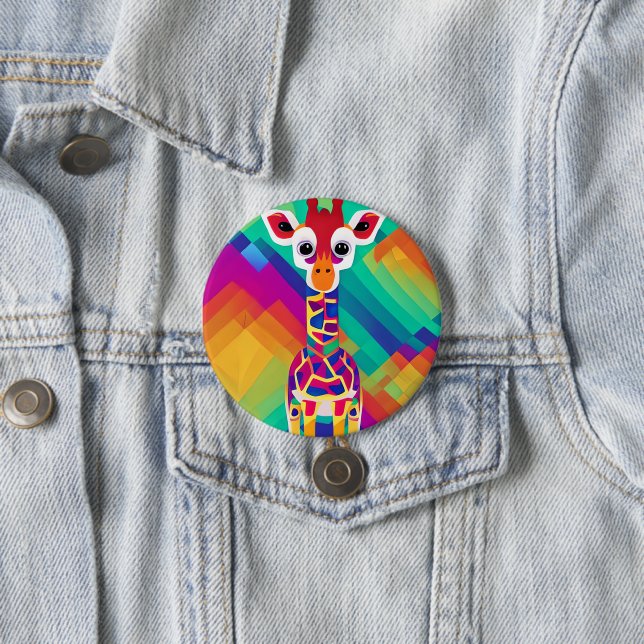 Safari Geometrical Colourful Baby Giraffe 7.5 Cm Round Badge (In Situ)