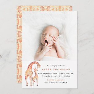 Safari Giraffe Baby Photo Birth Announcements