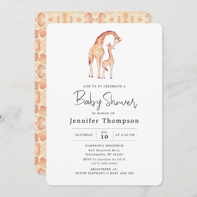 Safari Giraffe Baby Shower Invitation (Front/Back)