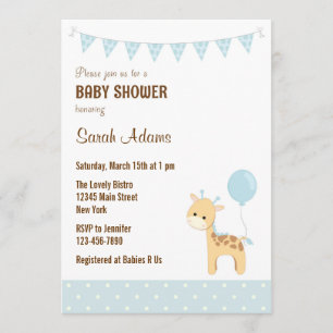 Safari Giraffe Baby Shower Invitation Pastel