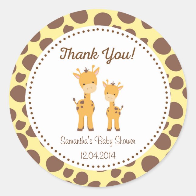 Safari Giraffe Baby Shower Sticker (Front)
