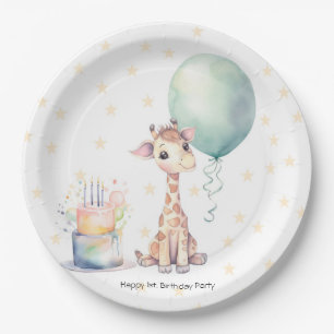 Safari Giraffe Balloon Cake 1st. Birthday Party Paper Plate
