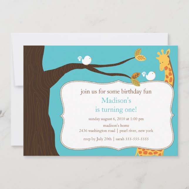 Safari Giraffe Birthday Invitation (Front)