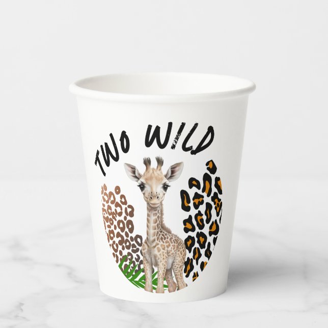 Safari Giraffe Birthday Two Wild Birthday Party Paper Cups (Front)