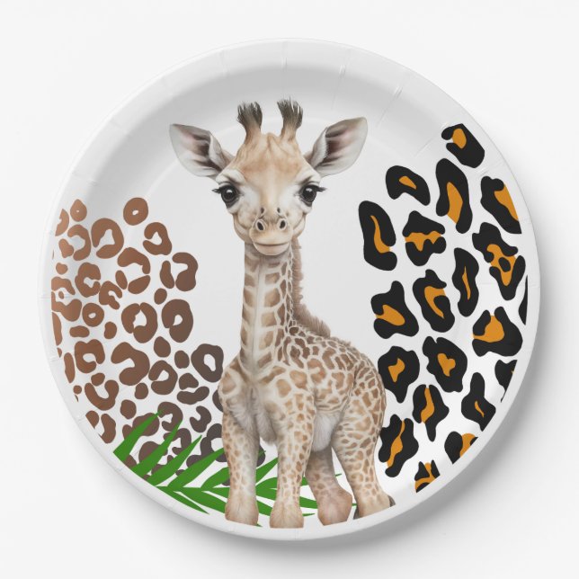 Safari Giraffe Birthday Wild One Two Wild Party Paper Plate (Front)
