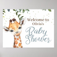 Safari Giraffe Blue Grey Welcome Baby Shower