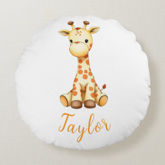 Safari giraffe custom name round cushion