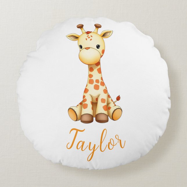 Safari giraffe custom name round cushion (Front)