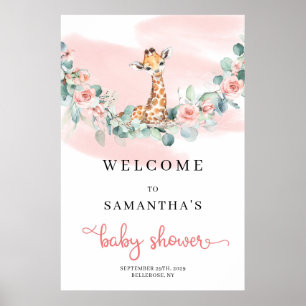 Safari Giraffe Eucalyptus Girl Baby Shower Welcome Poster