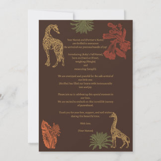 Safari Giraffe & Floral Baby Birth Announcement