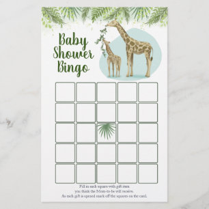 Safari Giraffe Leaves Baby Shower Bingo Game