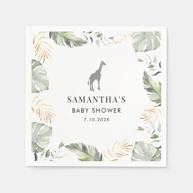 Safari Giraffe Palm Leaves Baby Shower Paper Napkin (Front)