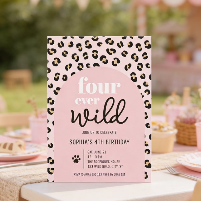 Safari Girl 4th Birthday Party Invitation (Front of the invitation shown in 5x7-inch. Choose size, paper, and corner style.)