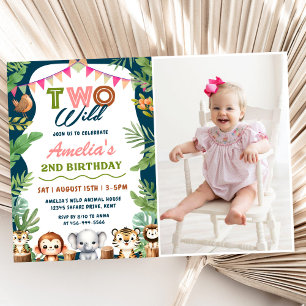 Safari Girl Two Wild 2nd Birthday Photo Invitation