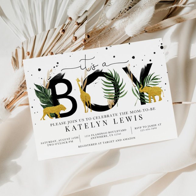 Safari Gold Animals Baby Shower Invitation (Creator Uploaded)