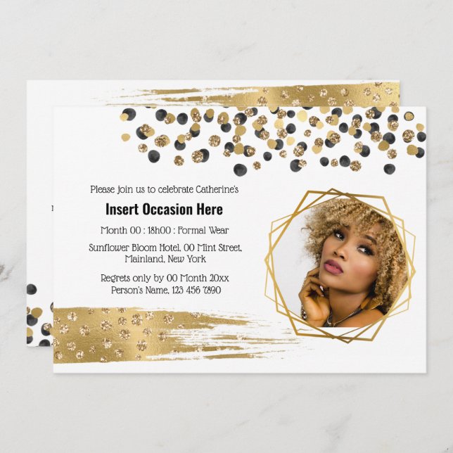 Safari gold black bridal party glitter confetti invitation (Front/Back)