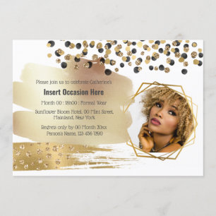 Safari gold black cheetah spots confetti glitter invitation
