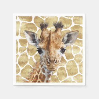 Safari gold Giraffe Wild One Birthday Napkin