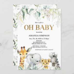 Safari Gold Green Foliage Baby Shower Invitation