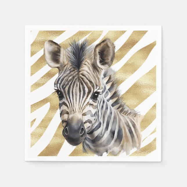 Safari gold Zebra Wild One Birthday Napkin (Front)