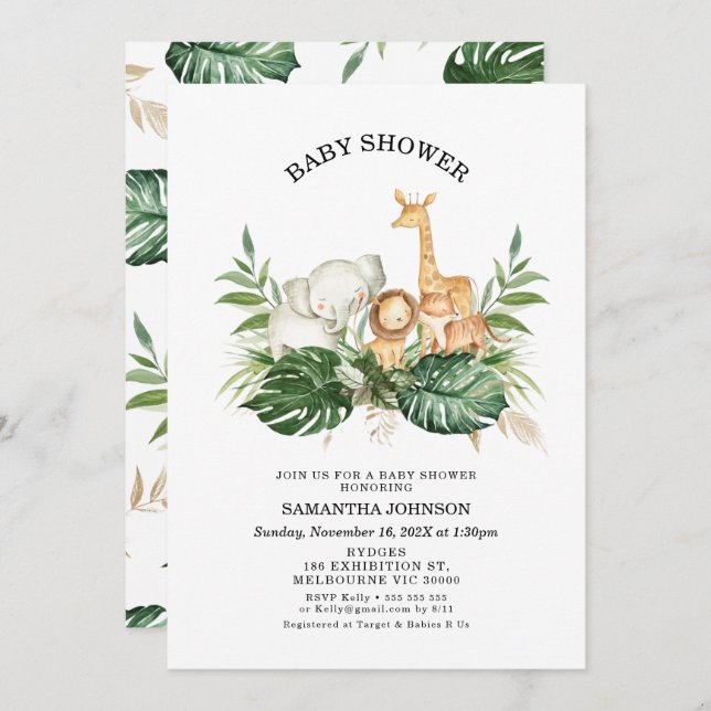 Safari Greenery Foliage Gender Neutral Baby Shower Invitation (Front/Back)