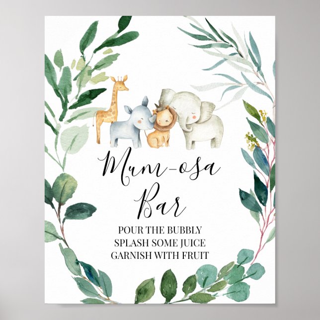 Safari Greenery Wreath Baby Shower Mimosa sign (Front)