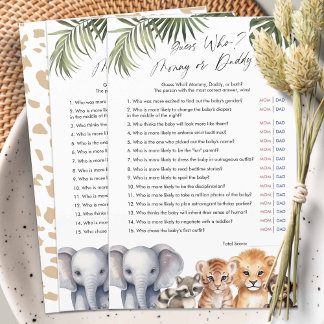 Safari Guess Who Mummy or Daddy, Baby Shower Game