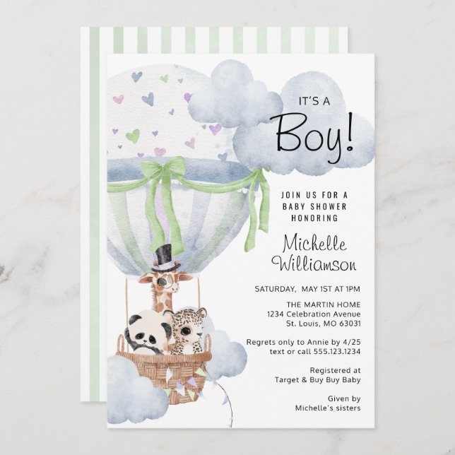 Safari Hot Air Balloon Baby Shower Invitation (Front/Back)
