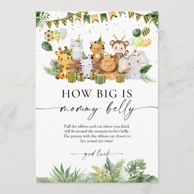Safari How Big is Mummy's Belly Baby Shower Game Advice Card (Front)