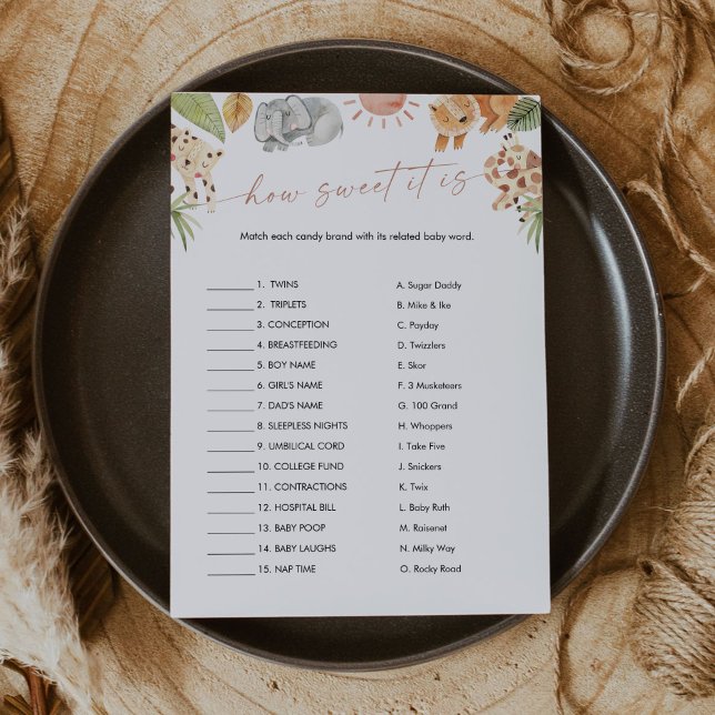 SAFARI How Sweet It Is Candy Bar Baby Game Card (Creator Uploaded)