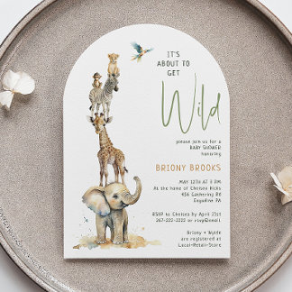 Safari "It's About To Get Wild" Baby Shower Arch Invitation