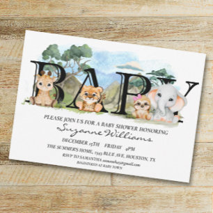 Safari Jungle Africa Animal Baby Shower  Invitation