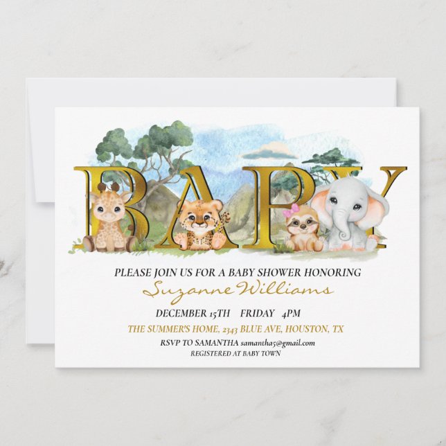Safari Jungle Africa Animal Baby Shower   Invitation (Front)