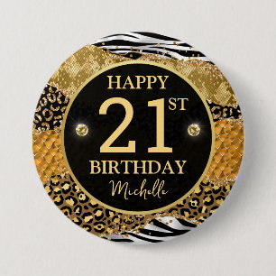 Safari Jungle Agate Gold Glitter 21st Birthday 7.5 Cm Round Badge