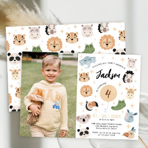 Safari Jungle animal birthday boy photo invitation