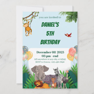 Safari Jungle Animal Birthday Invitation for kids