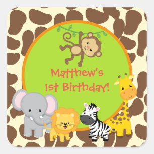 Safari Jungle Animal Birthday party favour sticker