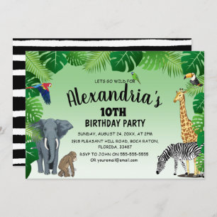 Safari Jungle Animal Childrens Birthday Party Invitation