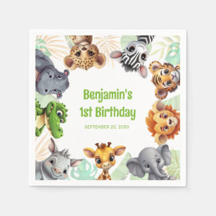 Safari Jungle Animal Child's 1st Birthday Party Napkin