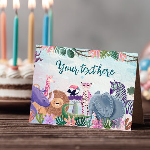 Safari jungle animal girl Birthday Food Tent  Place Card